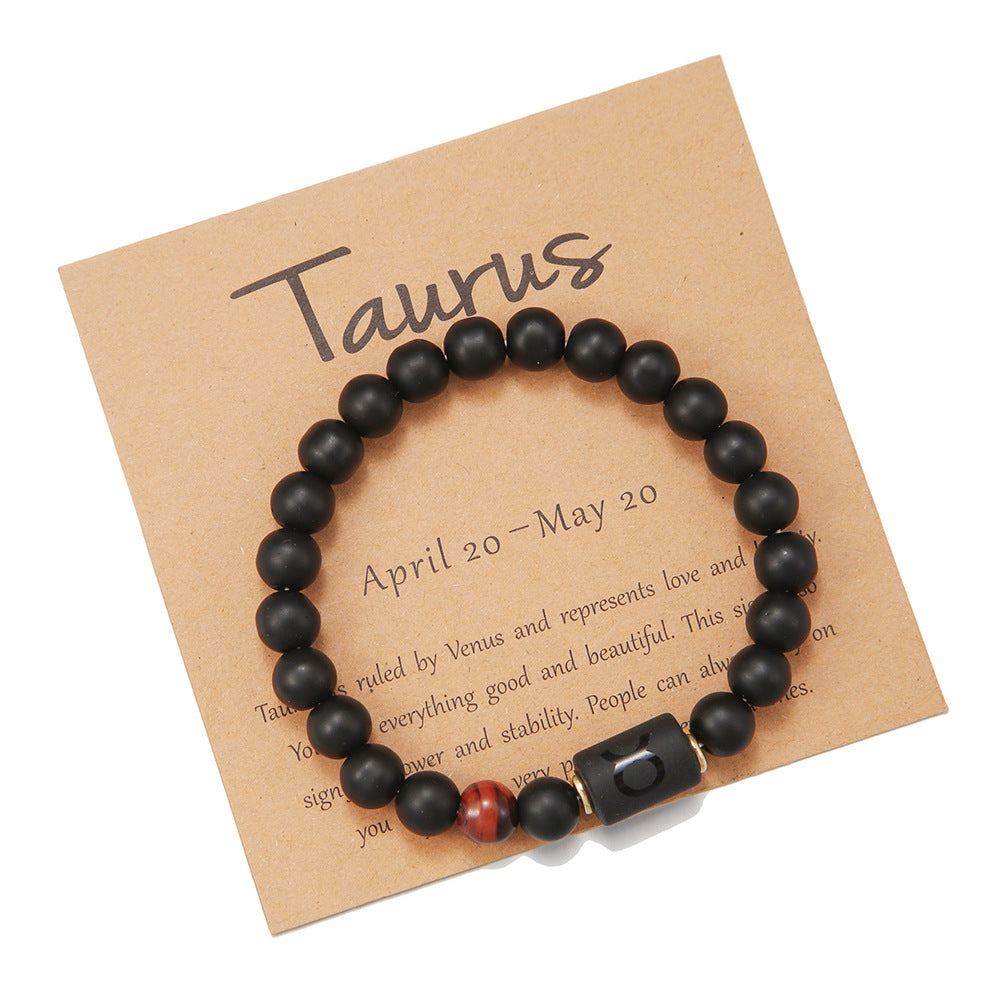 12pcs/lot 8mm Black Matte Stone Zodiac Bracelets Men Bracelets Charms Beads Beyond