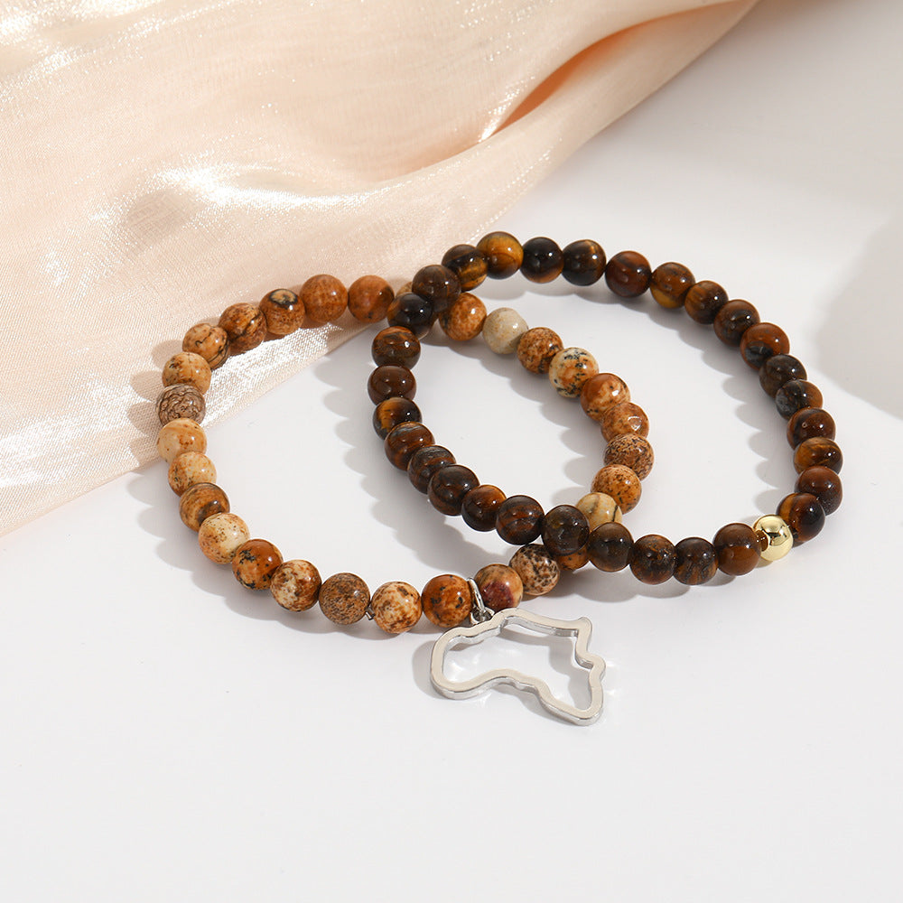 5 Sets/Lot 8m Africa Map Brown Tiger Eye Map Stone Bracelets Sets for Men Men Bracelets Charms Beads Beyond