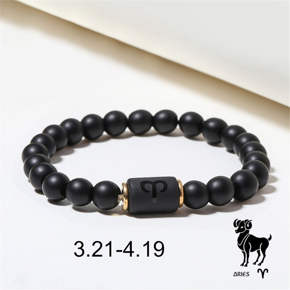 12pcs/lot 8mm Black Matte Stone Zodiac Bracelets Men Bracelets Charms Beads Beyond