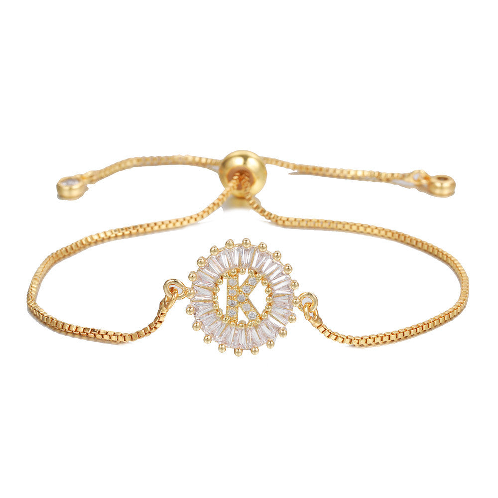 10pcs/lot Gold Plated CZ Paved Initial Alphabet Adjustable Bracelet Women Bracelets Charms Beads Beyond