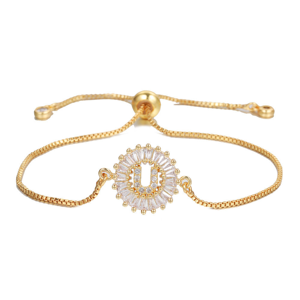 10pcs/lot Gold Plated CZ Paved Initial Alphabet Adjustable Bracelet Women Bracelets Charms Beads Beyond