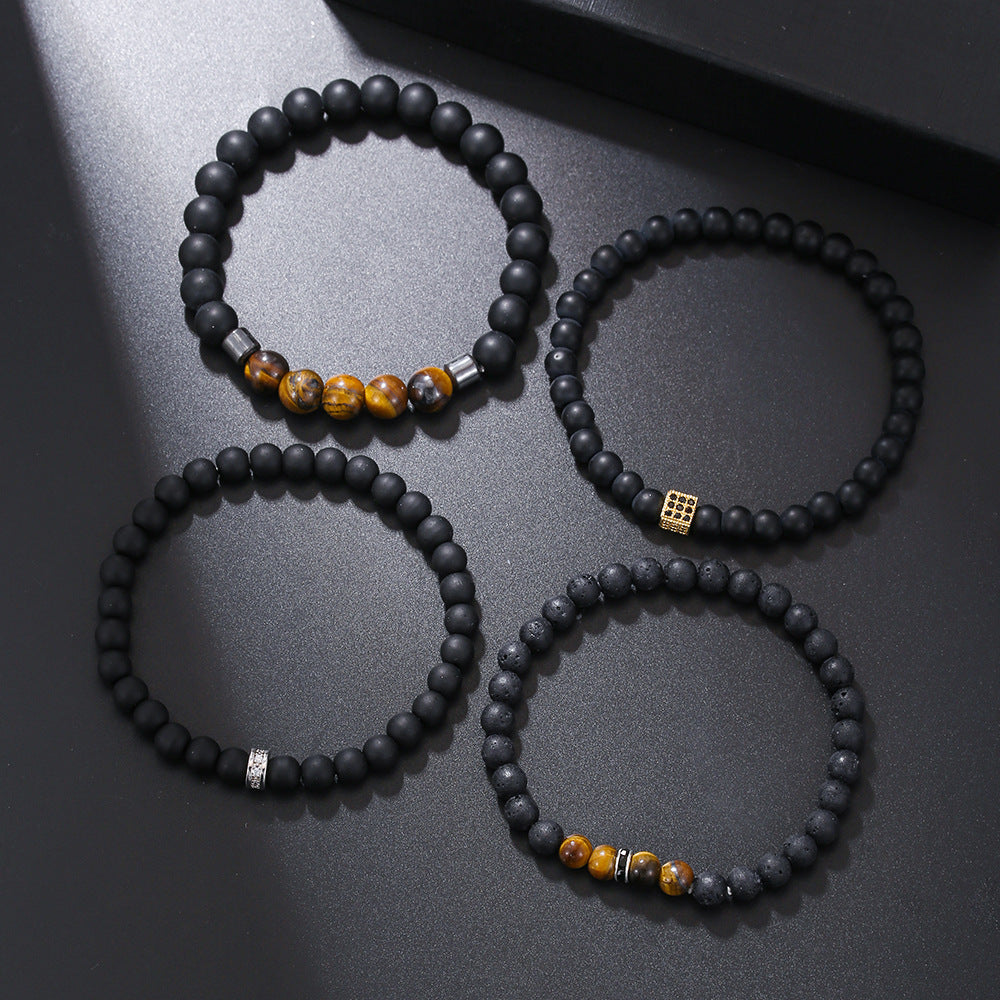 5 Sets/lot 6/8mm Tiger Eye Black Matte Stone Lava Stone Bracelets Set for Men Men Bracelets Charms Beads Beyond