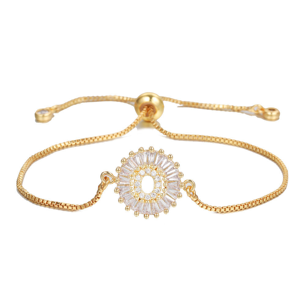 10pcs/lot Gold Plated CZ Paved Initial Alphabet Adjustable Bracelet Women Bracelets Charms Beads Beyond