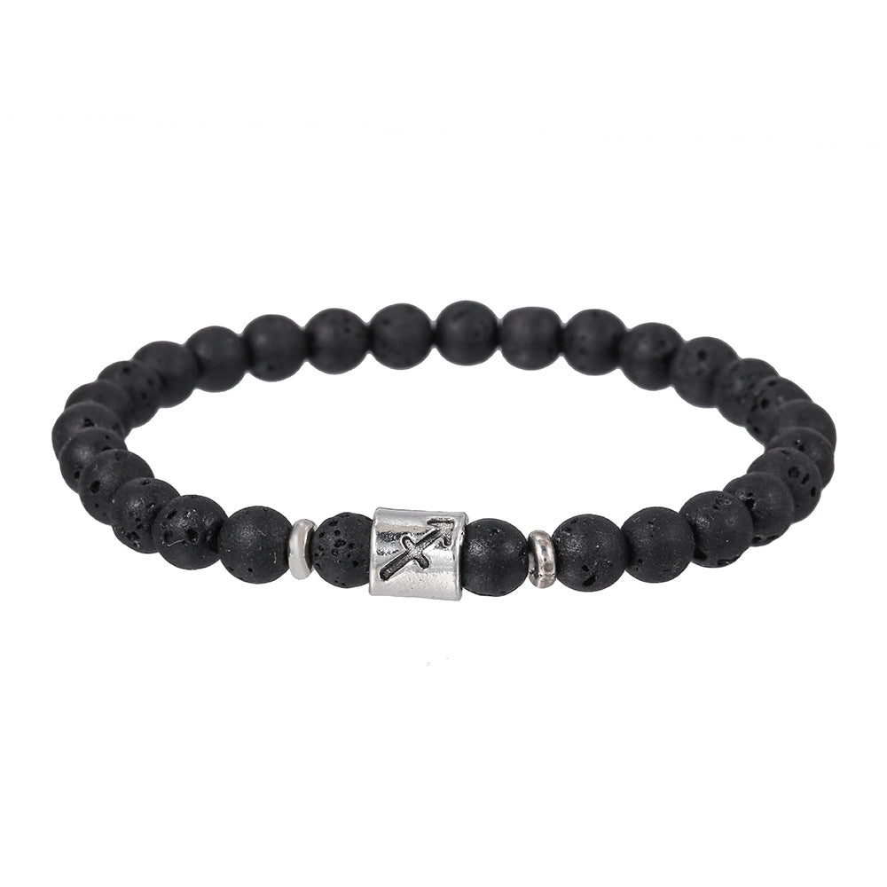 12pcs/lot 6mm Black Lava Stone Zodiac Bracelets Men Bracelets Charms Beads Beyond