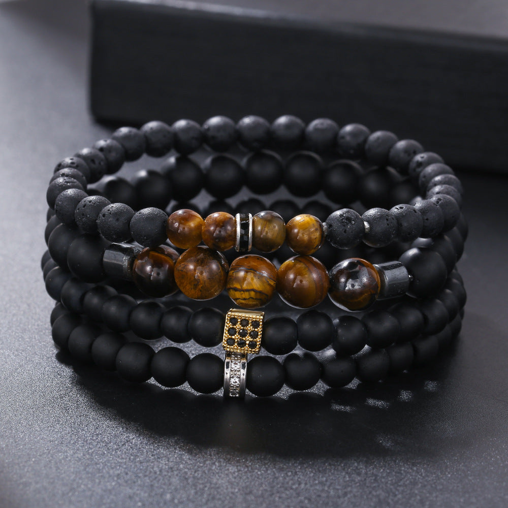5 Sets/lot 6/8mm Tiger Eye Black Matte Stone Lava Stone Bracelets Set for Men Men Bracelets Charms Beads Beyond