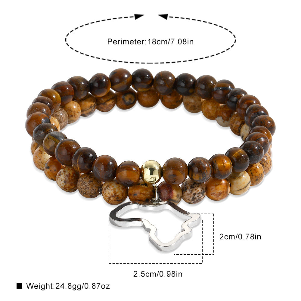 5 Sets/Lot 8m Africa Map Brown Tiger Eye Map Stone Bracelets Sets for Men Men Bracelets Charms Beads Beyond