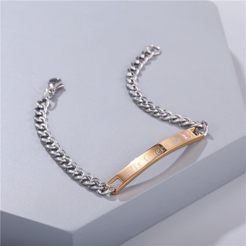 5pcs/Lot Her King His Queen Stainless Steel Bracelets for Valentine's Day His Queen Men Bracelets Charms Beads Beyond