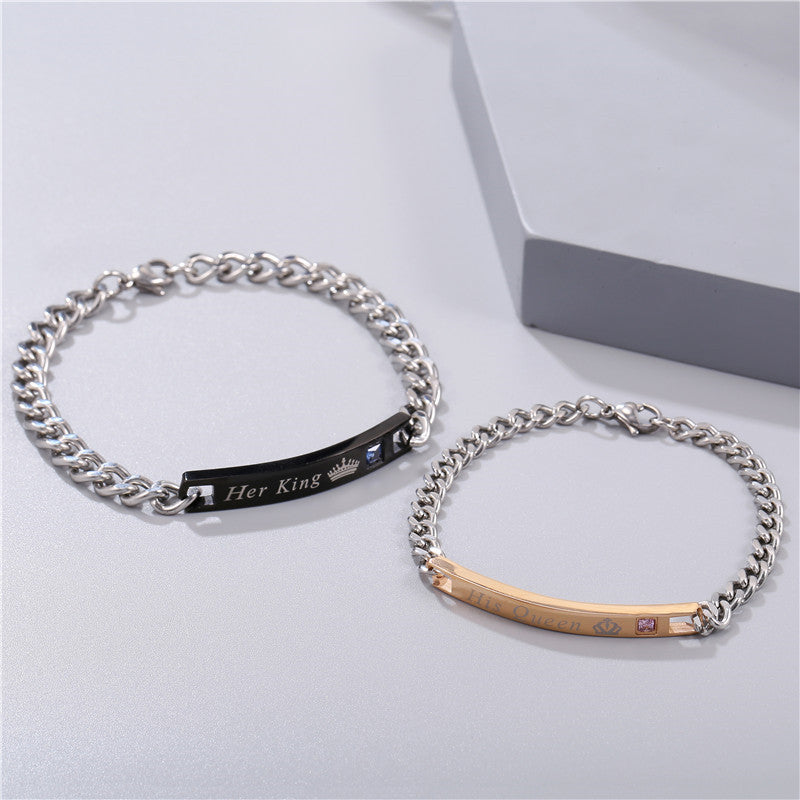 5pcs/Lot Her King His Queen Stainless Steel Bracelets for Valentine's Day Men Bracelets Charms Beads Beyond
