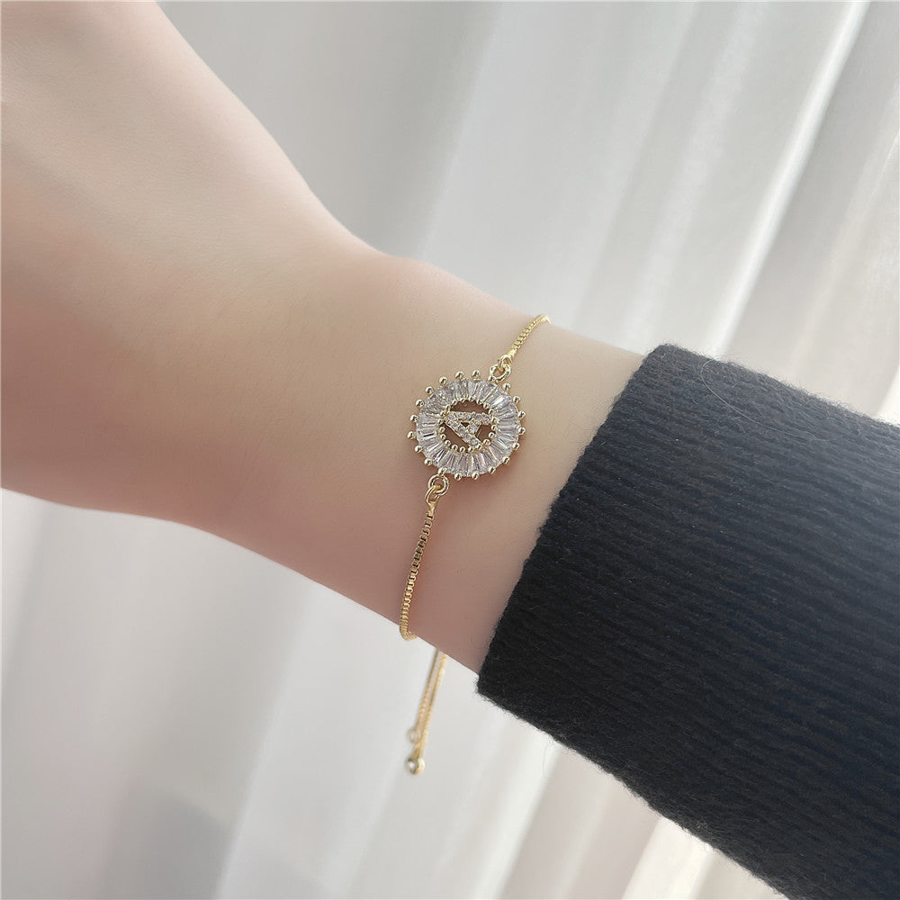 10pcs/lot Gold Plated CZ Paved Initial Alphabet Adjustable Bracelet Women Bracelets Charms Beads Beyond
