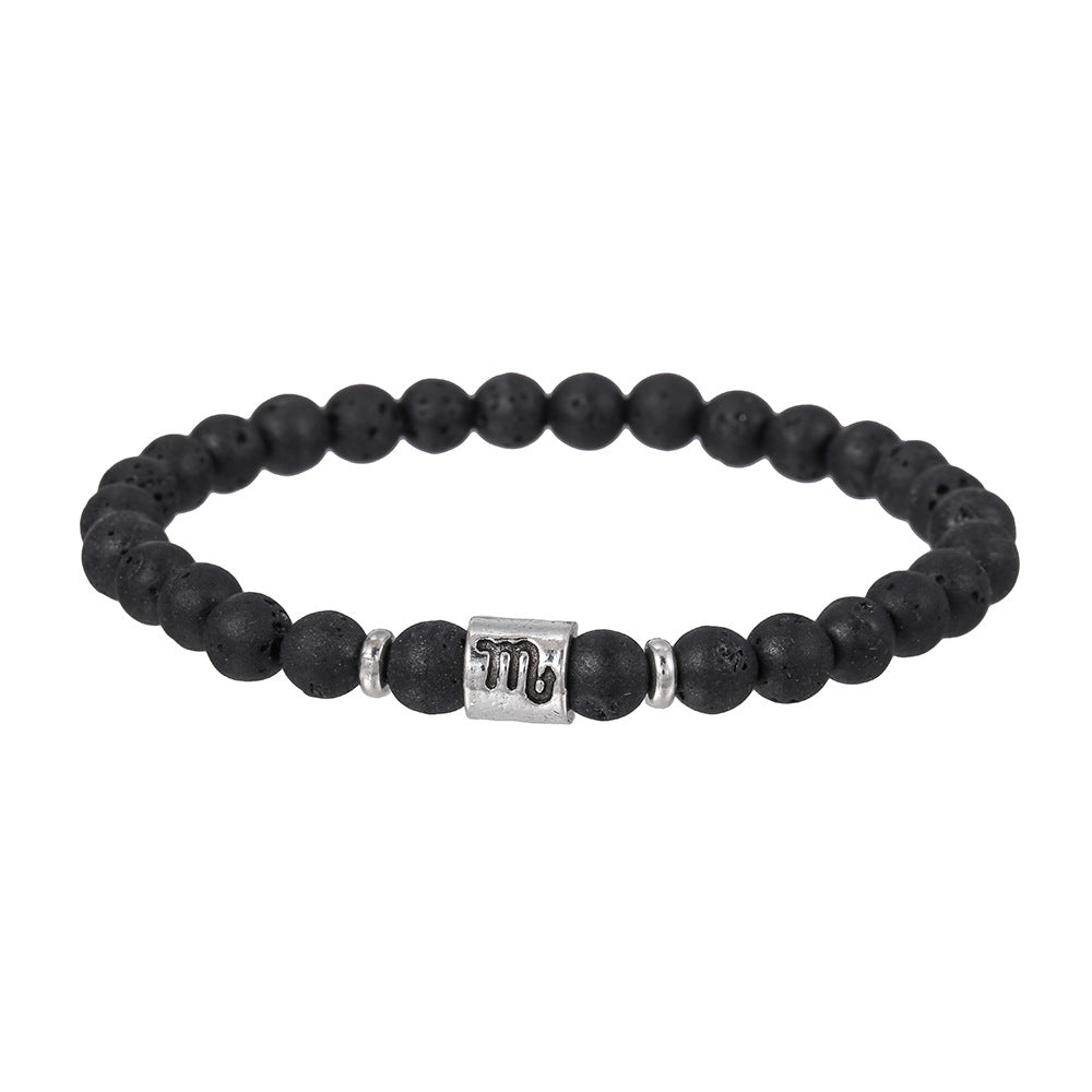 12pcs/lot 6mm Black Lava Stone Zodiac Bracelets Men Bracelets Charms Beads Beyond