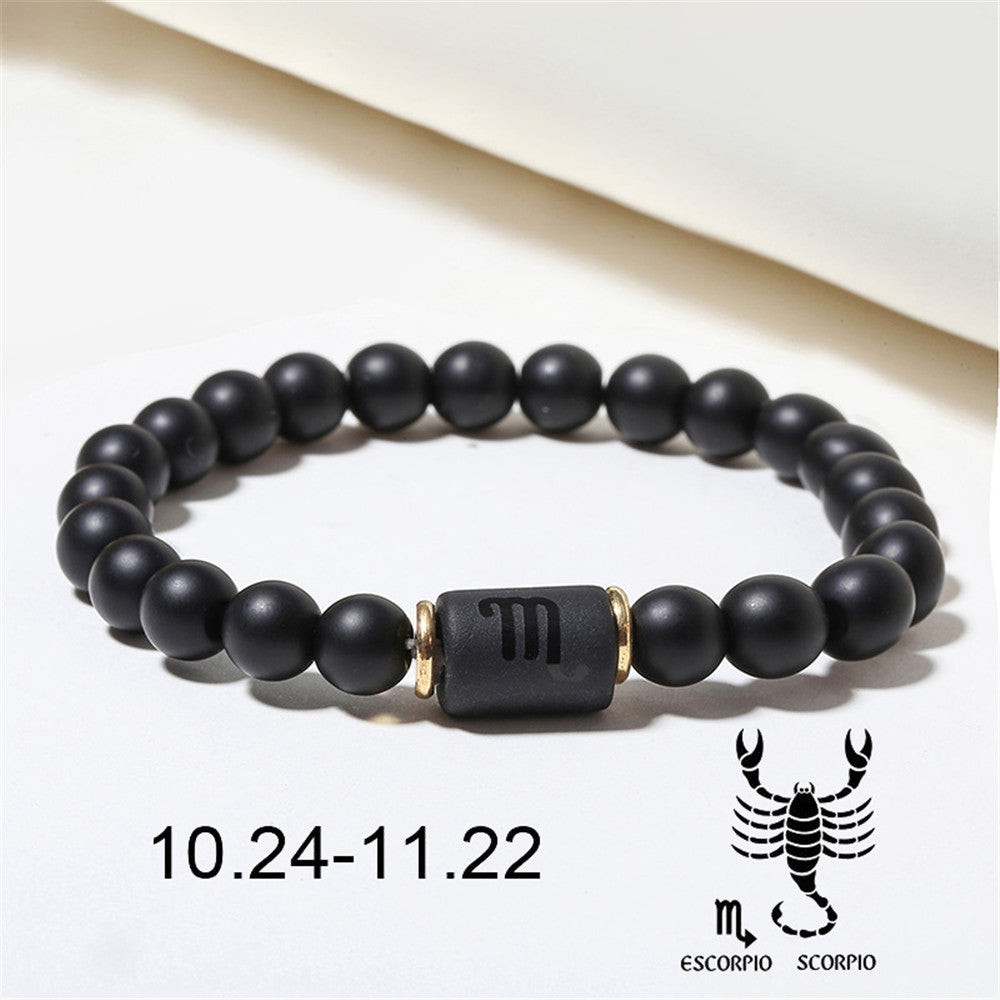 12pcs/lot 8mm Black Matte Stone Zodiac Bracelets Men Bracelets Charms Beads Beyond