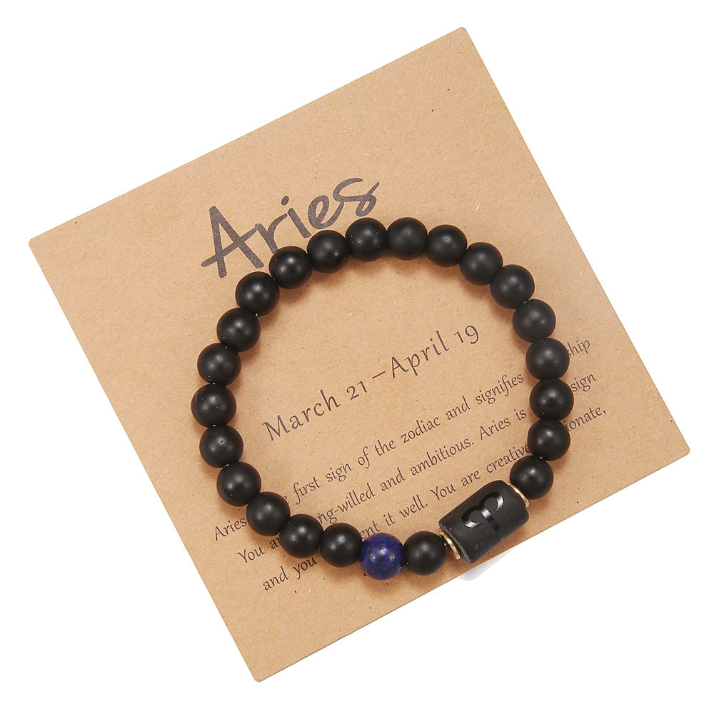 12pcs/lot 8mm Black Matte Stone Zodiac Bracelets Men Bracelets Charms Beads Beyond