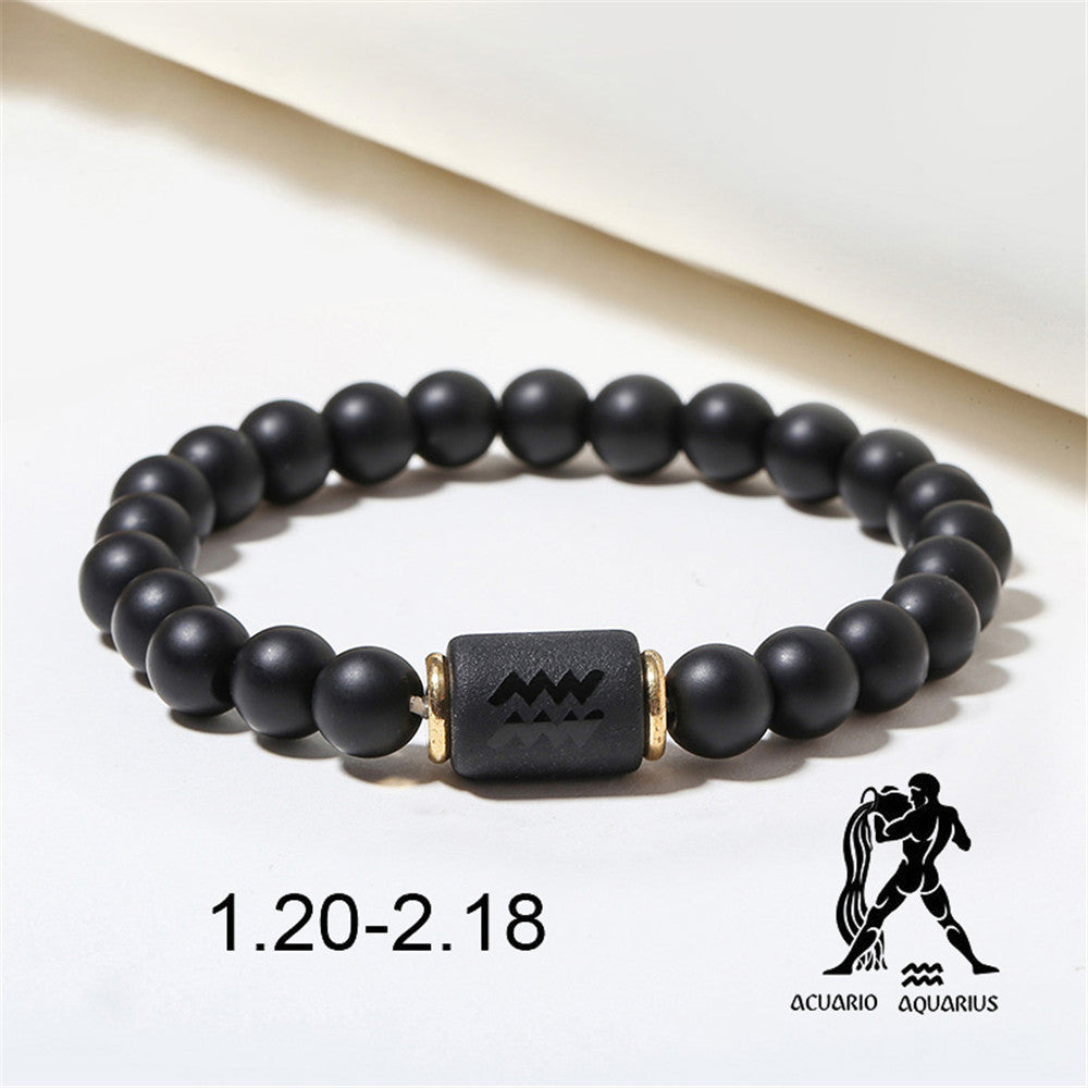 12pcs/lot 8mm Black Matte Stone Zodiac Bracelets Men Bracelets Charms Beads Beyond