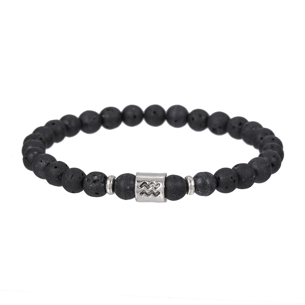 12pcs/lot 6mm Black Lava Stone Zodiac Bracelets Men Bracelets Charms Beads Beyond