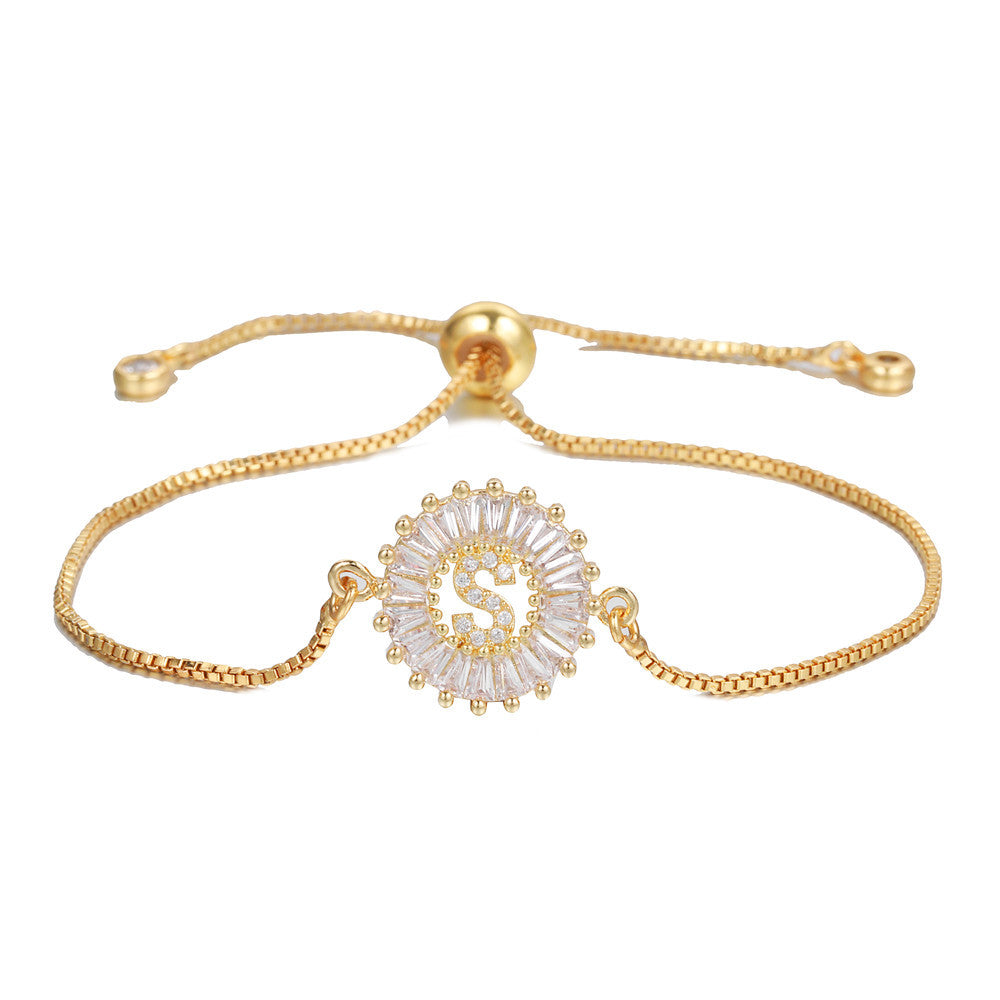 10pcs/lot Gold Plated CZ Paved Initial Alphabet Adjustable Bracelet Women Bracelets Charms Beads Beyond