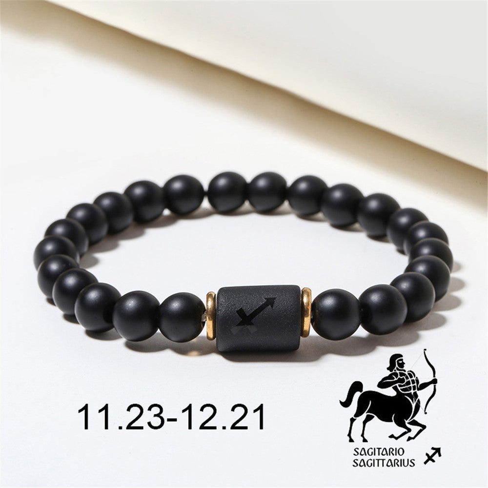 12pcs/lot 8mm Black Matte Stone Zodiac Bracelets Men Bracelets Charms Beads Beyond