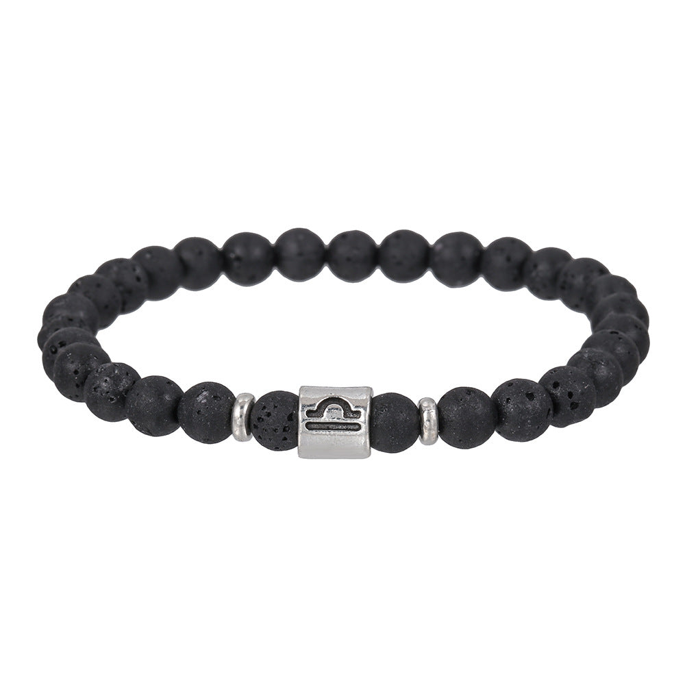 12pcs/lot 6mm Black Lava Stone Zodiac Bracelets Men Bracelets Charms Beads Beyond