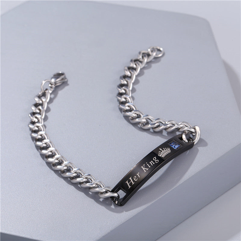 5pcs/Lot Her King His Queen Stainless Steel Bracelets for Valentine's Day Her King Men Bracelets Charms Beads Beyond