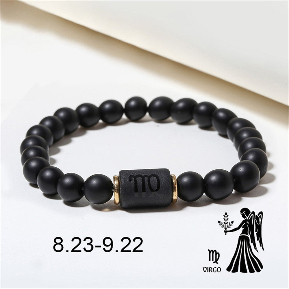 12pcs/lot 8mm Black Matte Stone Zodiac Bracelets Men Bracelets Charms Beads Beyond