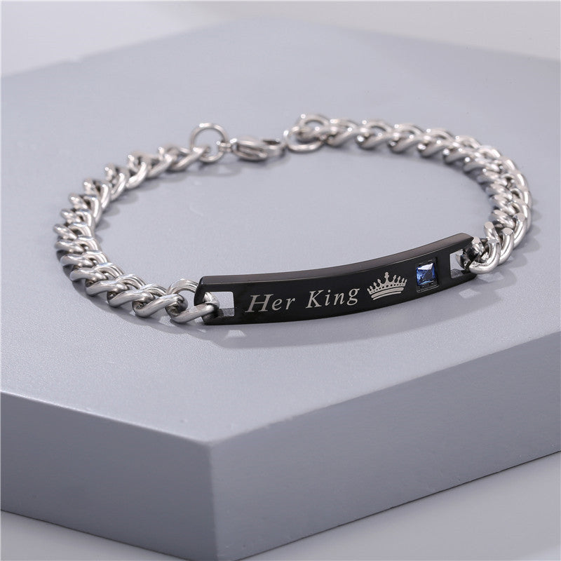5pcs/Lot Her King His Queen Stainless Steel Bracelets for Valentine's Day Men Bracelets Charms Beads Beyond