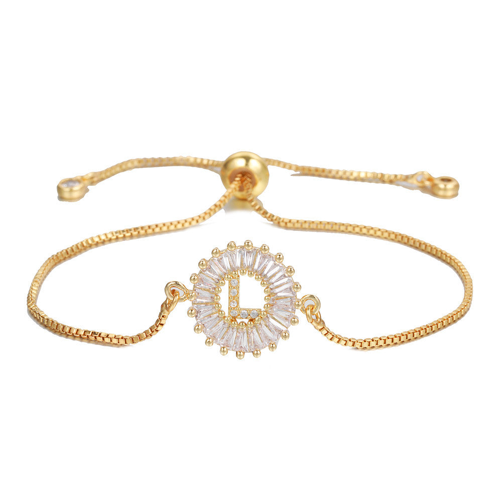 10pcs/lot Gold Plated CZ Paved Initial Alphabet Adjustable Bracelet Women Bracelets Charms Beads Beyond