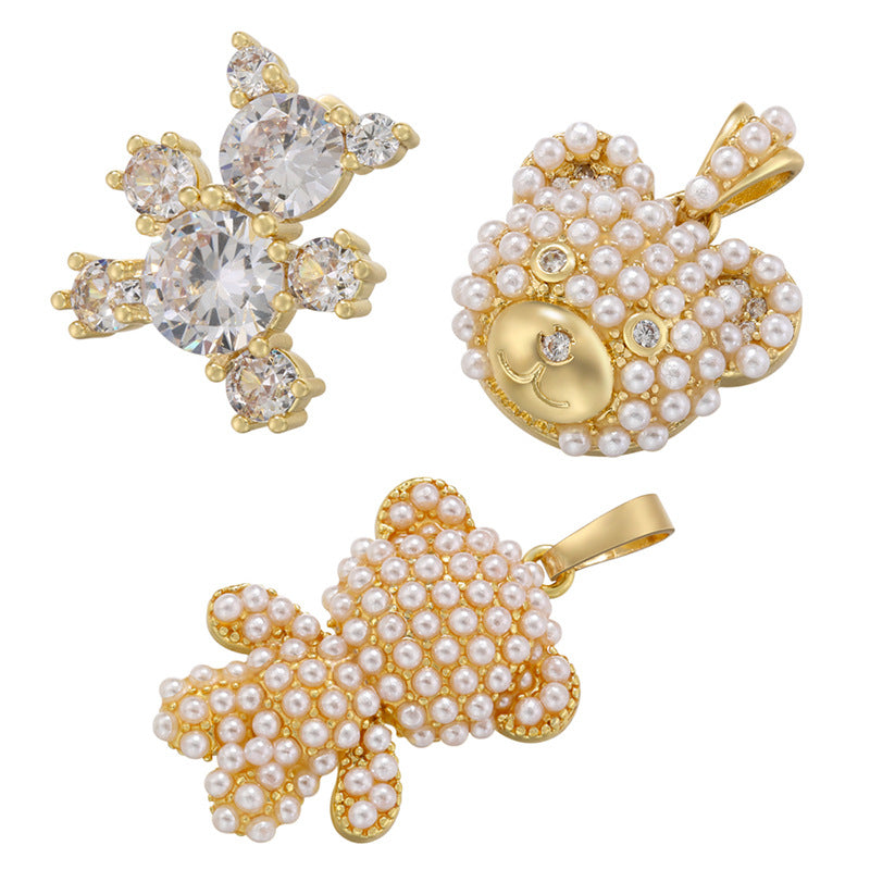 10pcs/lot Pearl Pave Gold Silver Cute Bear Charms CZ Paved Charms Animals & Insects Charms Beads Beyond