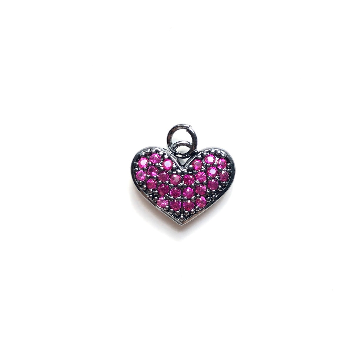 10pcs/lot 15*12mm Small Size Fuchsia CZ Pave Heart Charms
