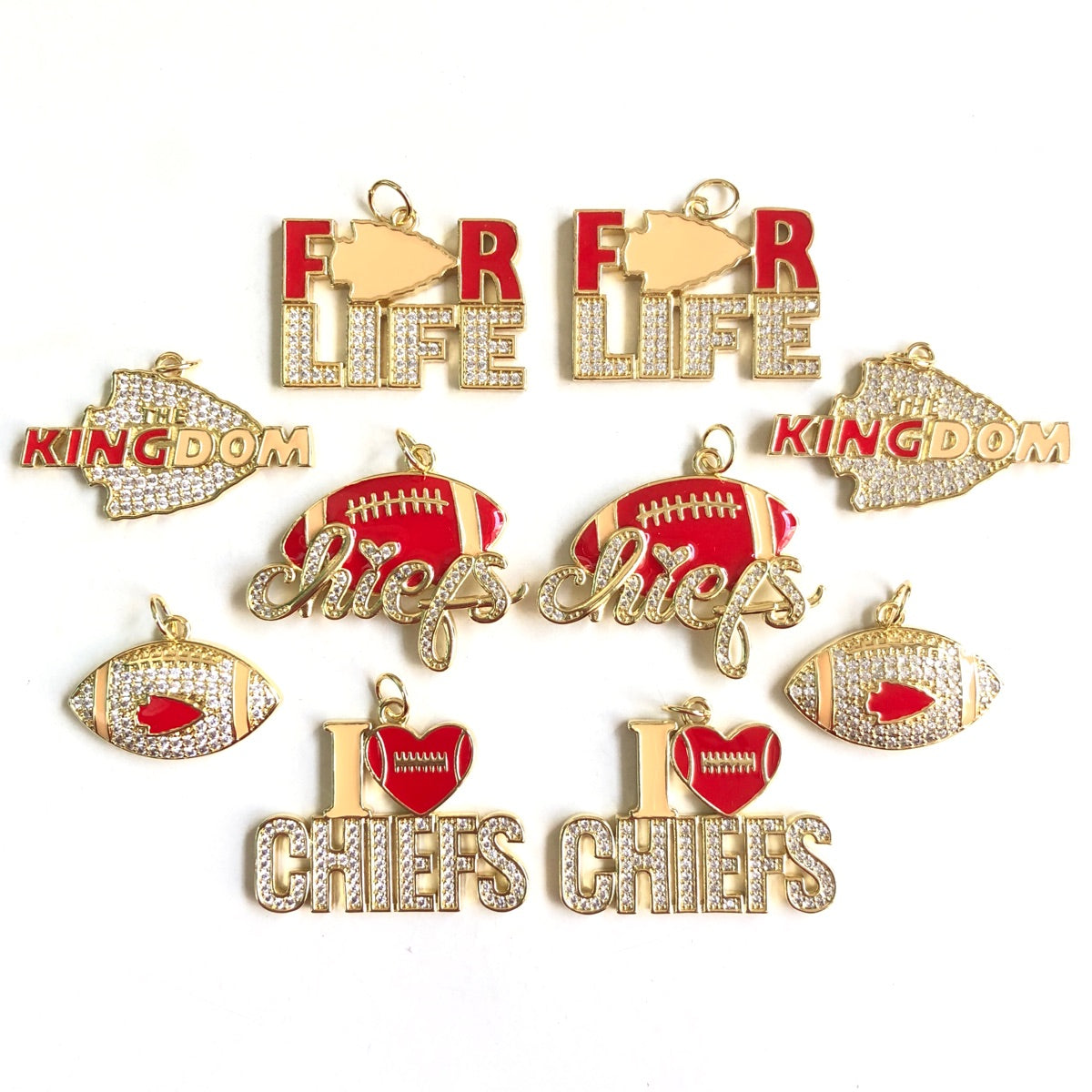 10pcs/lot CZ Paved Chiefs Football Word Charms Bundle Gold CZ Paved Charms American Football Sports New Charms Arrivals Charms Beads Beyond
