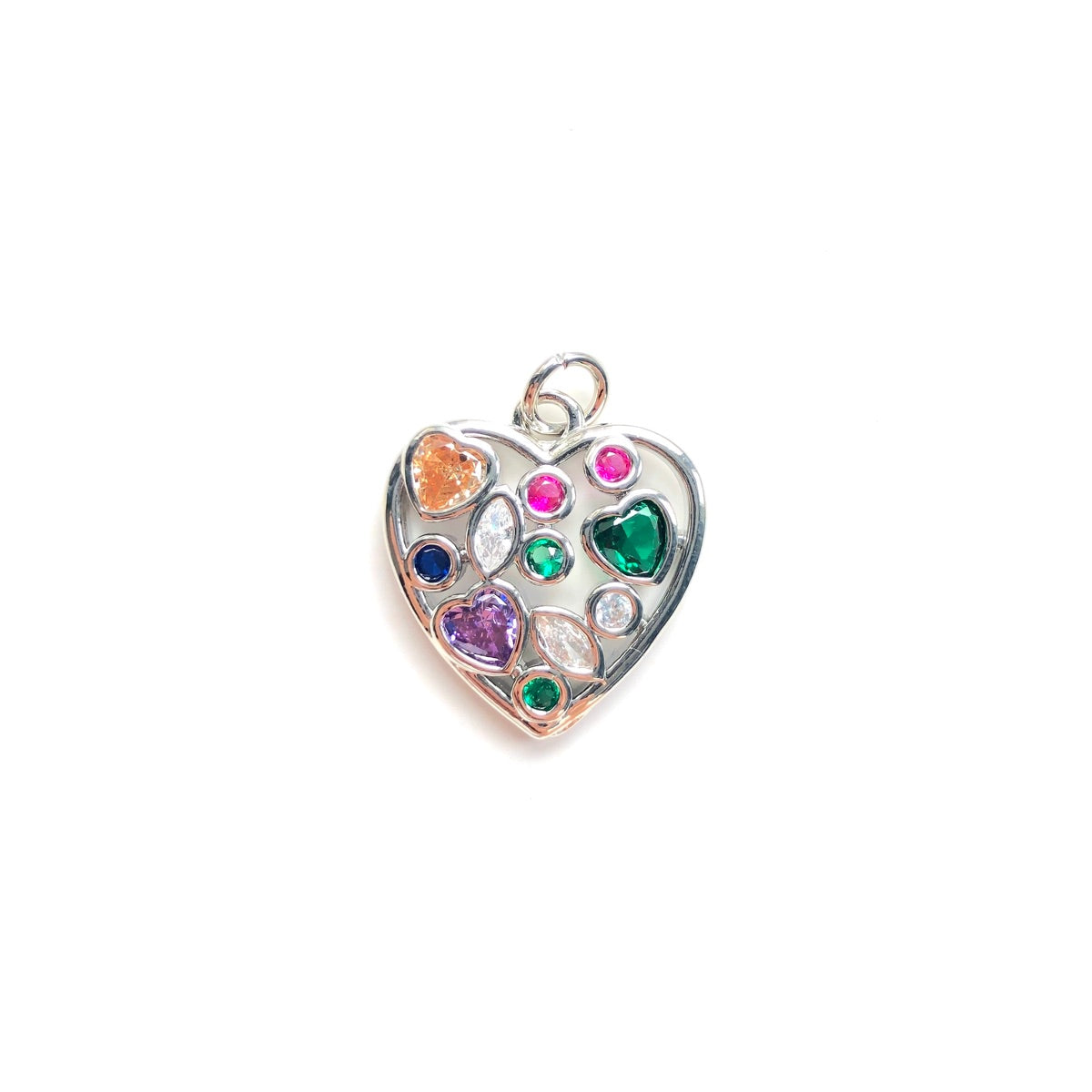 10pcs/lot Colorful CZ Pave Hollow Heart Charm Pendants