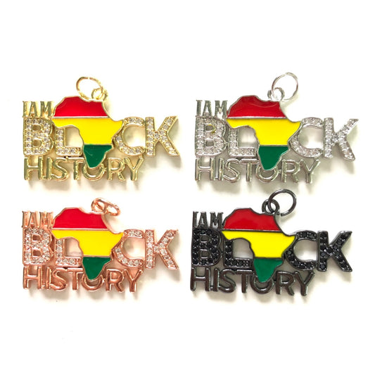 10pcs/lot CZ Pave I am Black History Word Charms for Juneteenth Awareness Mix Colors CZ Paved Charms Juneteenth & Black History Month Awareness New Charms Arrivals Charms Beads Beyond