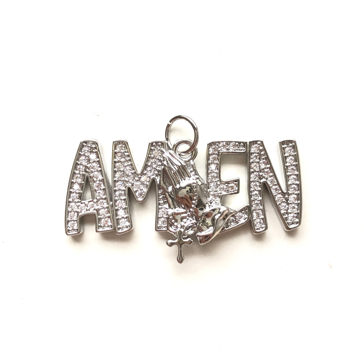 10pcs/lot CZ Pave Praying Hands Amen Word Charms CZ Paved Charms Christian Quotes New Charms Arrivals Charms Beads Beyond