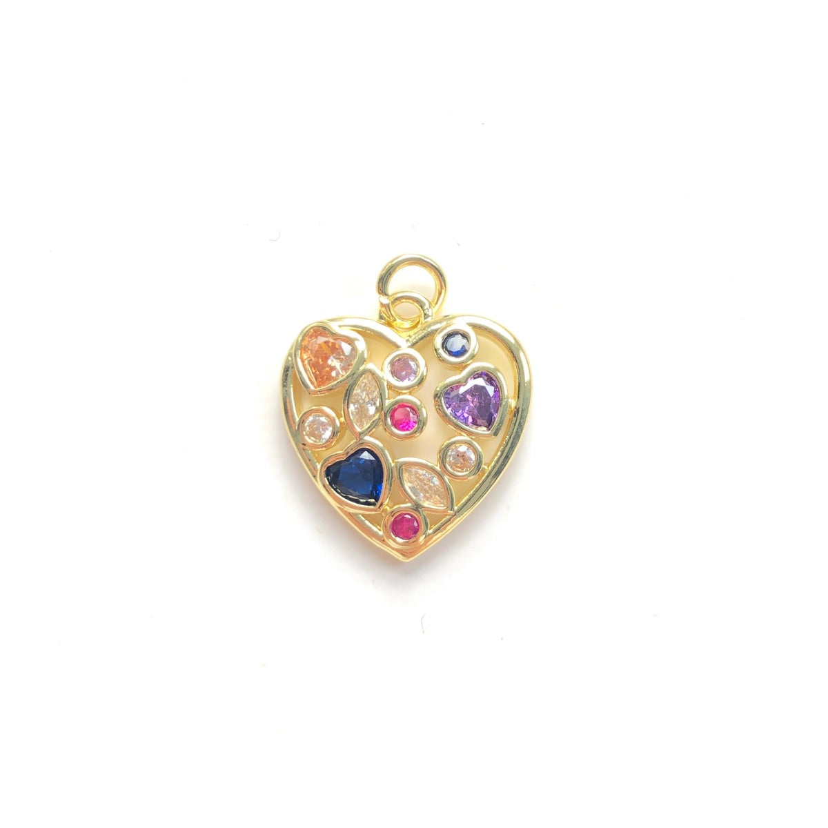 10pcs/lot Colorful CZ Pave Hollow Heart Charm Pendants