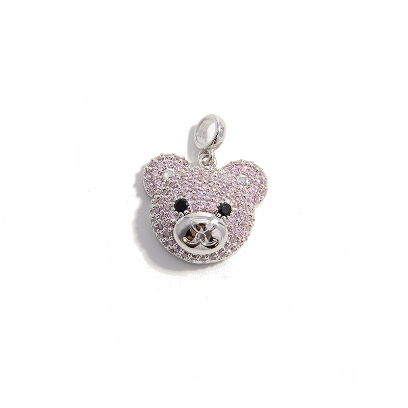 5-10pcs/lot Turquoise Green Pink Clear CZ Paved Cute Bear Head Charms Pink CZ on Silver CZ Paved Charms Animals & Insects Charms Beads Beyond