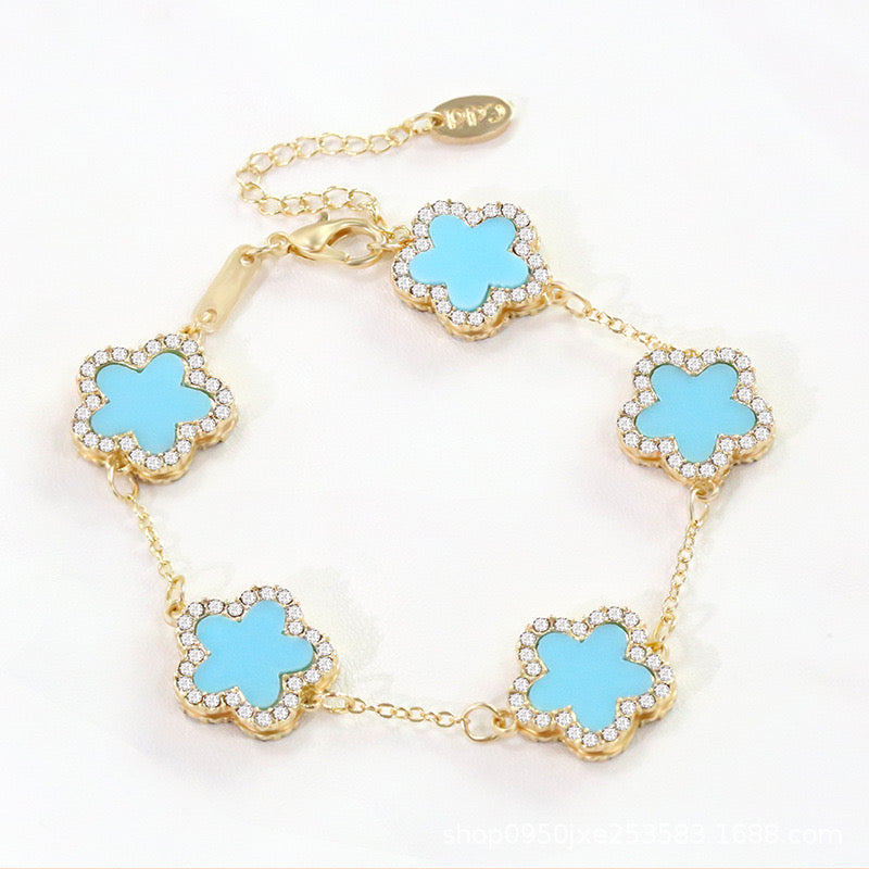 12pcs/lot Bling Rhinestone Pave Colorful Flower Bracelets Light Blue Women Bracelets Charms Beads Beyond