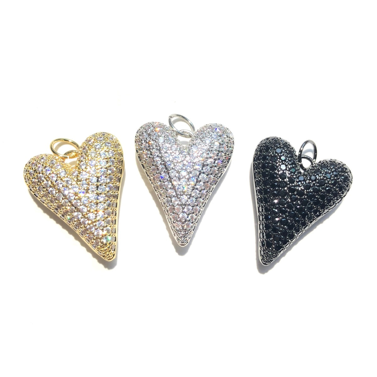 10pcs/lot CZ Paved 3D Heart Charm Pendants