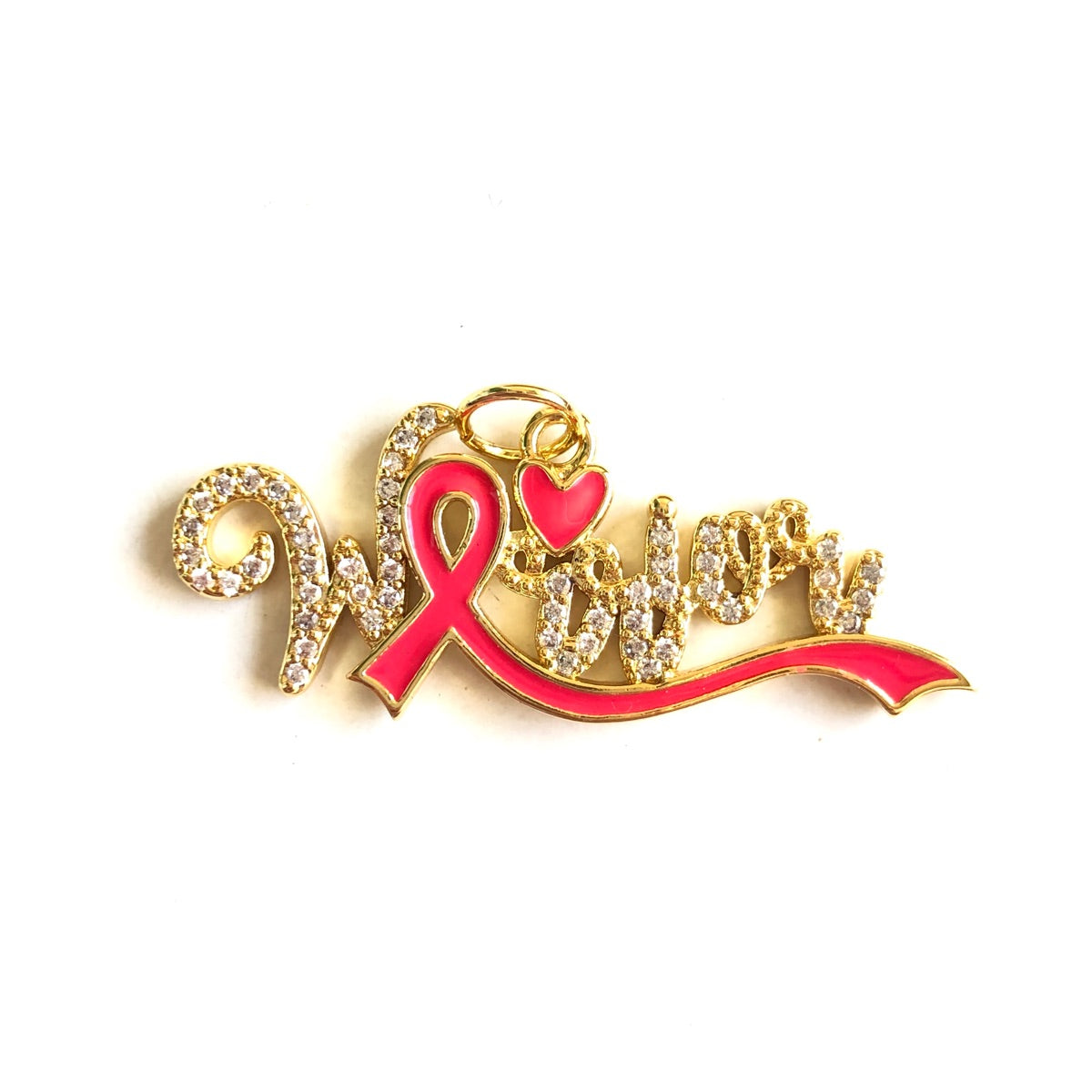 10pcs/lot CZ Pave Pink Ribbon Warrior Word Charms - Breast Cancer Awareness CZ Paved Charms Breast Cancer Awareness New Charms Arrivals Charms Beads Beyond