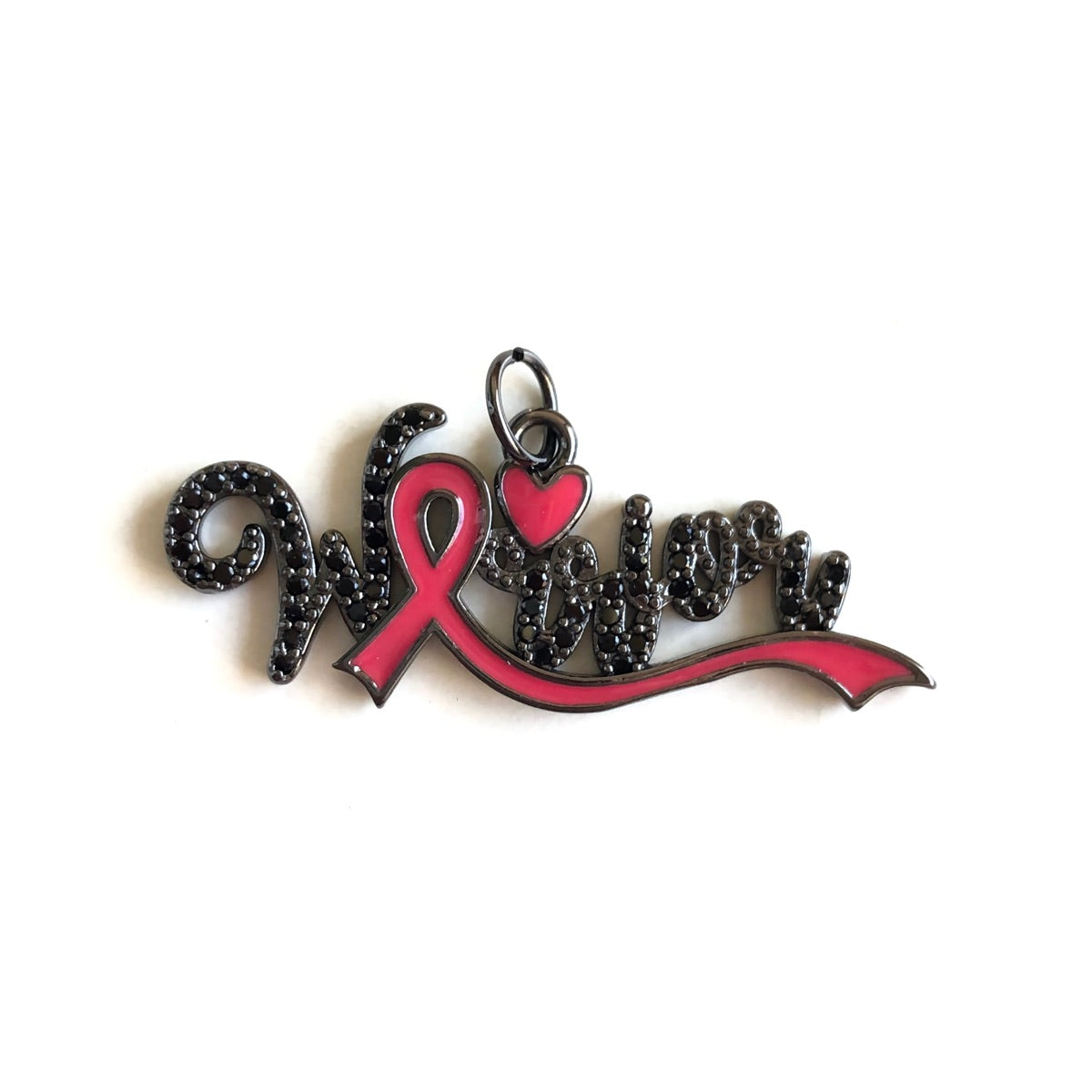 10pcs/lot CZ Pave Pink Ribbon Warrior Word Charms - Breast Cancer Awareness CZ Paved Charms Breast Cancer Awareness New Charms Arrivals Charms Beads Beyond