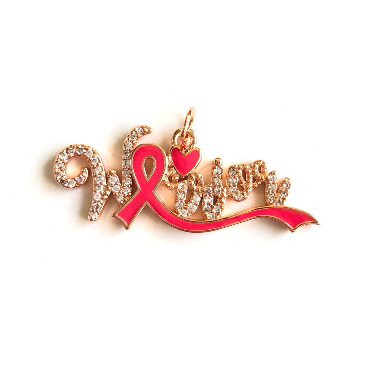 10pcs/lot CZ Pave Pink Ribbon Warrior Word Charms - Breast Cancer Awareness CZ Paved Charms Breast Cancer Awareness New Charms Arrivals Charms Beads Beyond