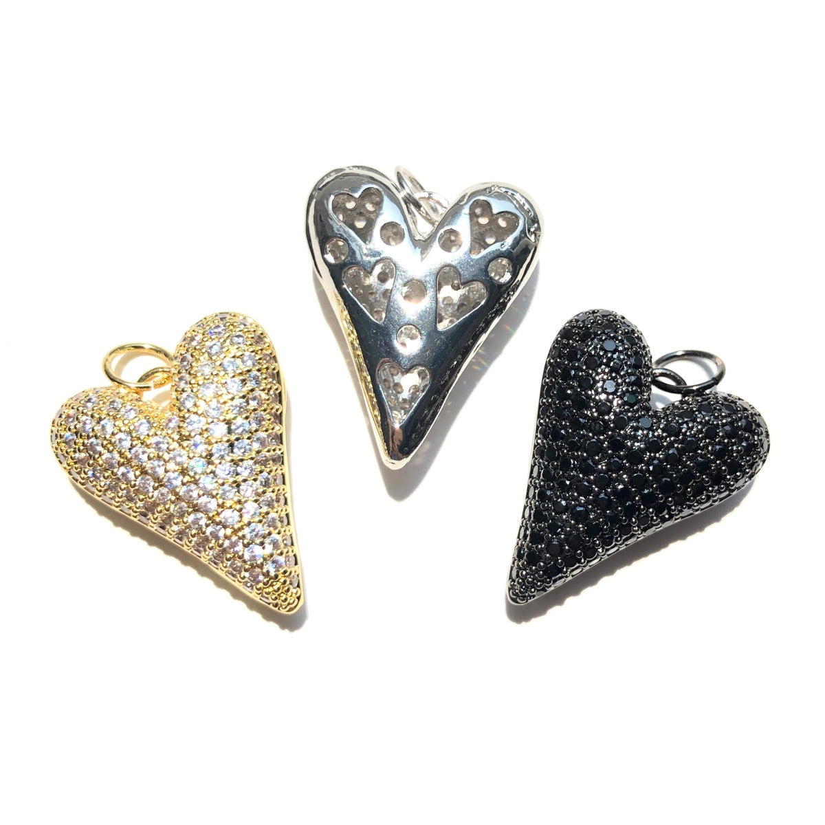 10pcs/lot CZ Paved 3D Heart Charm Pendants
