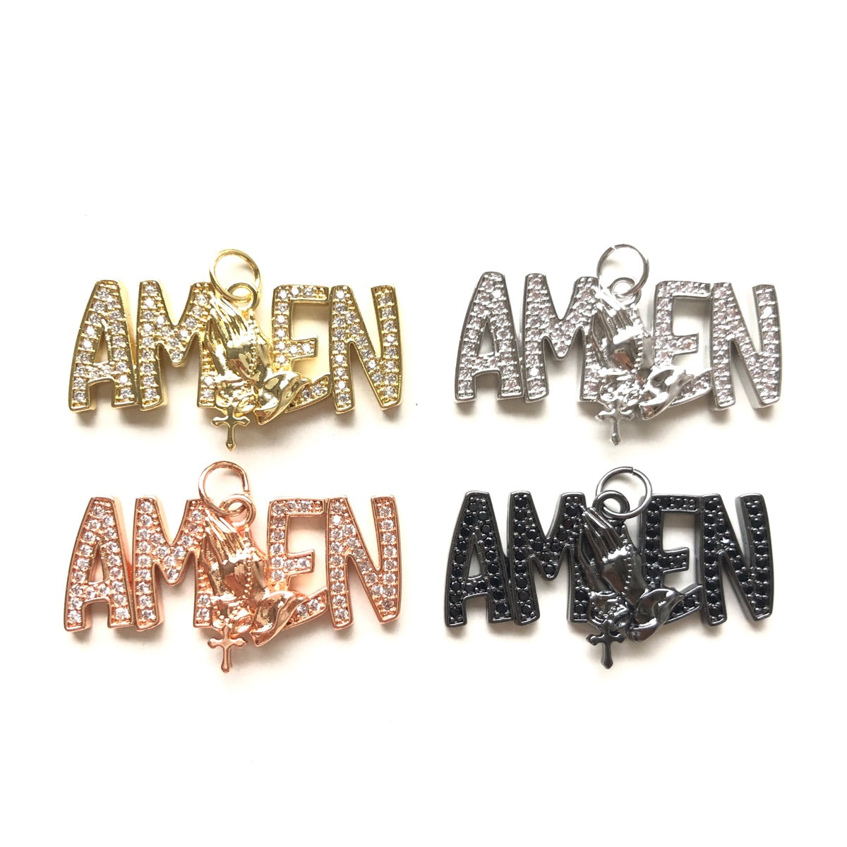 10pcs/lot CZ Pave Praying Hands Amen Word Charms CZ Paved Charms Christian Quotes New Charms Arrivals Charms Beads Beyond