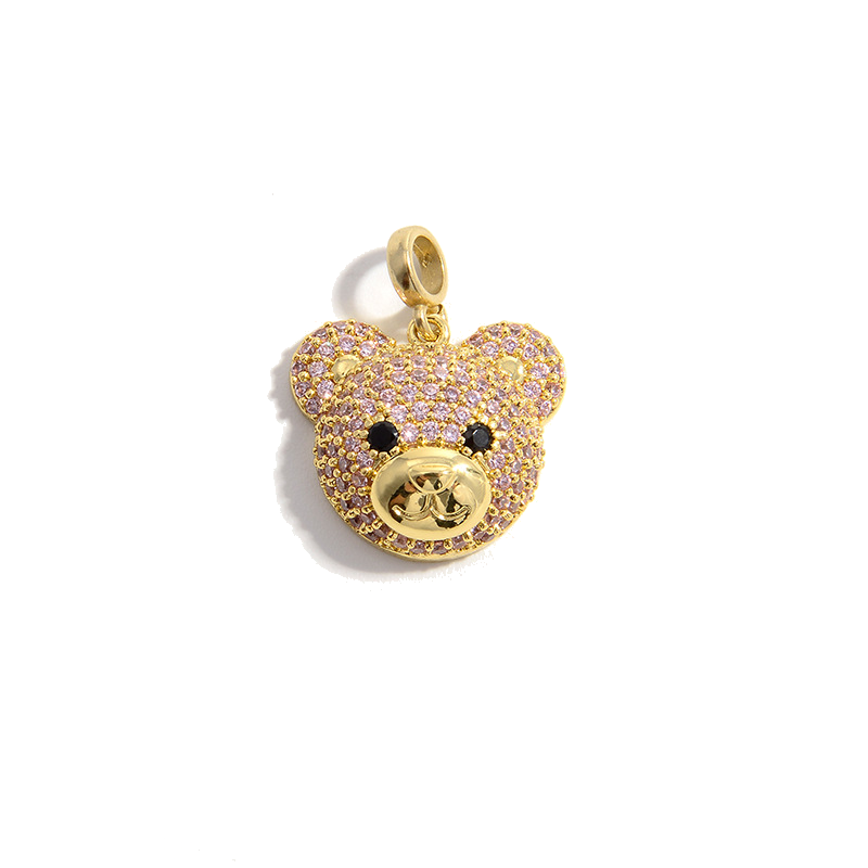 5-10pcs/lot Turquoise Green Pink Clear CZ Paved Cute Bear Head Charms Pink CZ on Gold CZ Paved Charms Animals & Insects Charms Beads Beyond