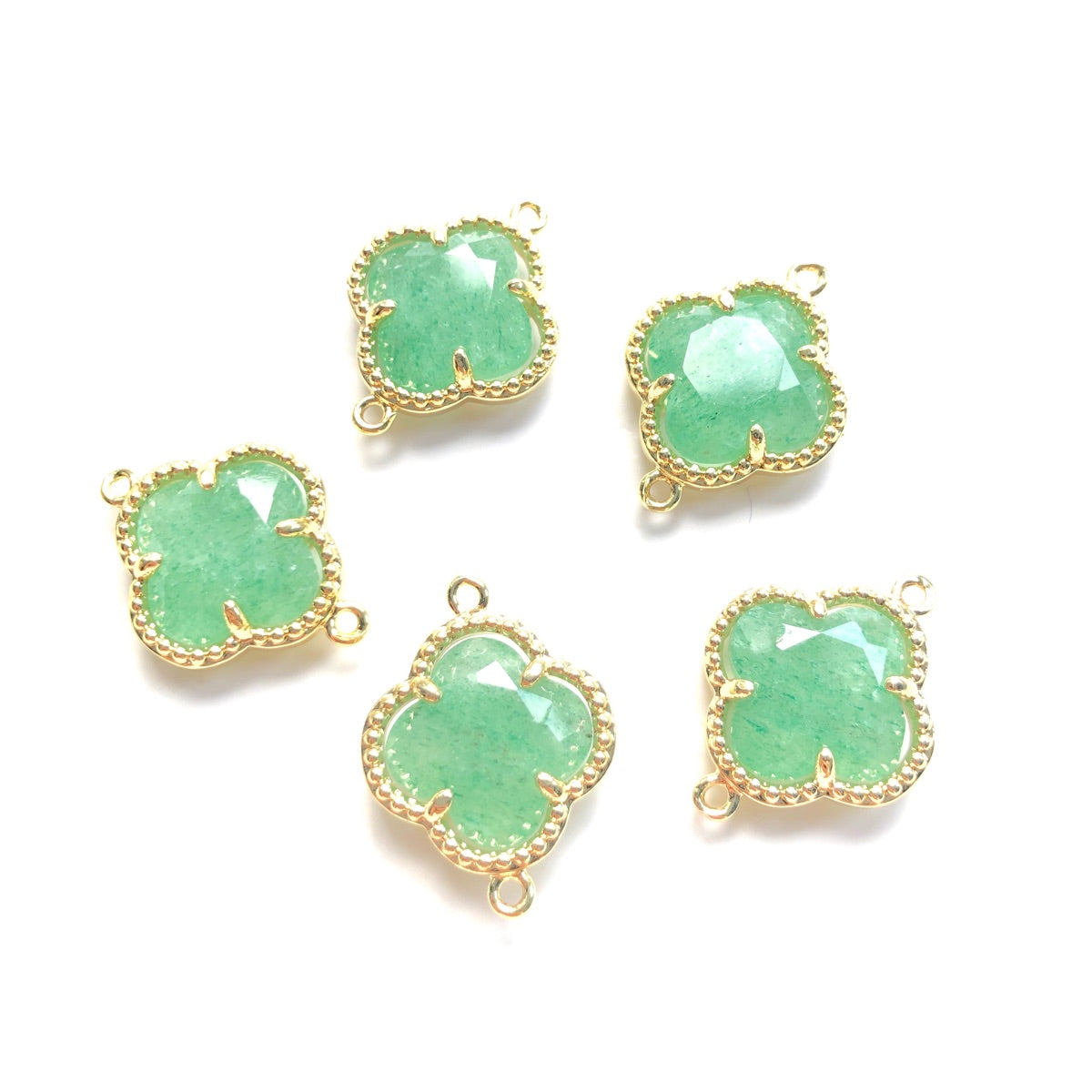 5pcs/Lot Gold Plated Bezel Labradorite Amethyst Rose Quartz White Quartz Tiger Eye Clover Flower Connectors Green Strawberry Quartz Stone Charms Flower Connectors New Charms Arrivals Charms Beads Beyond