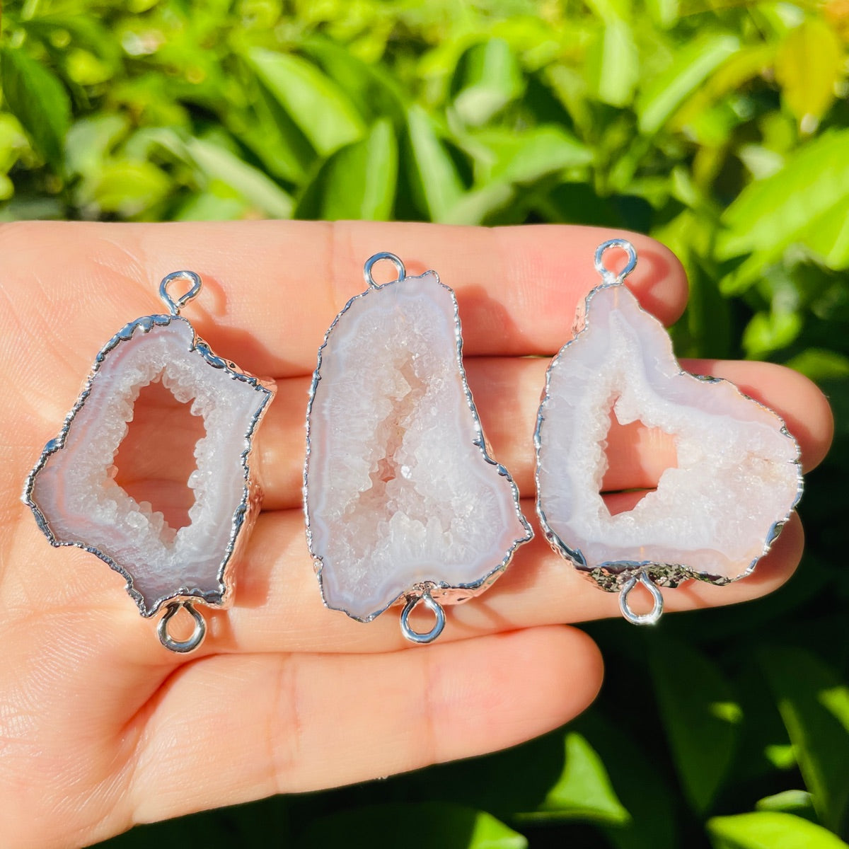 5PCS Silver Plated White Agate Druzy Connector Stone Connectors New Charms Arrivals Charms Beads Beyond