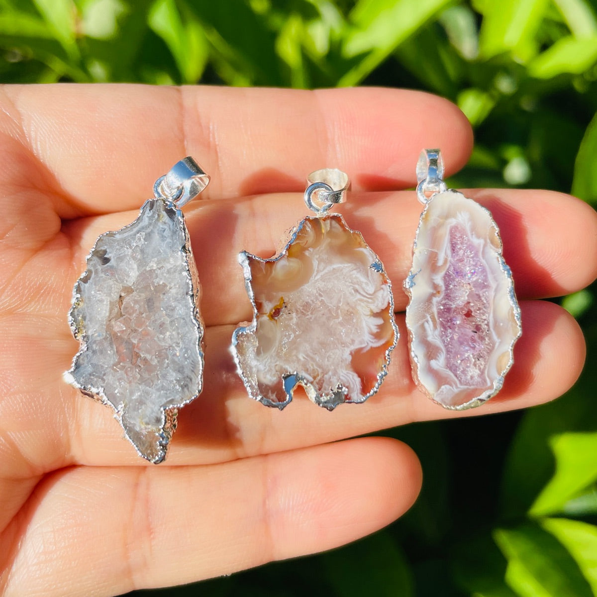 5pcs/lot 25-35mm Silver Plated Natural Agate Druzy Charm Stone Charms New Charms Arrivals Charms Beads Beyond