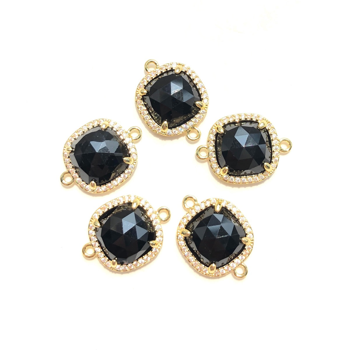 5-10pcs/Lot CZ Pave Natural Amethyst Labradorite Rose Quartz Faceted Square Connectors