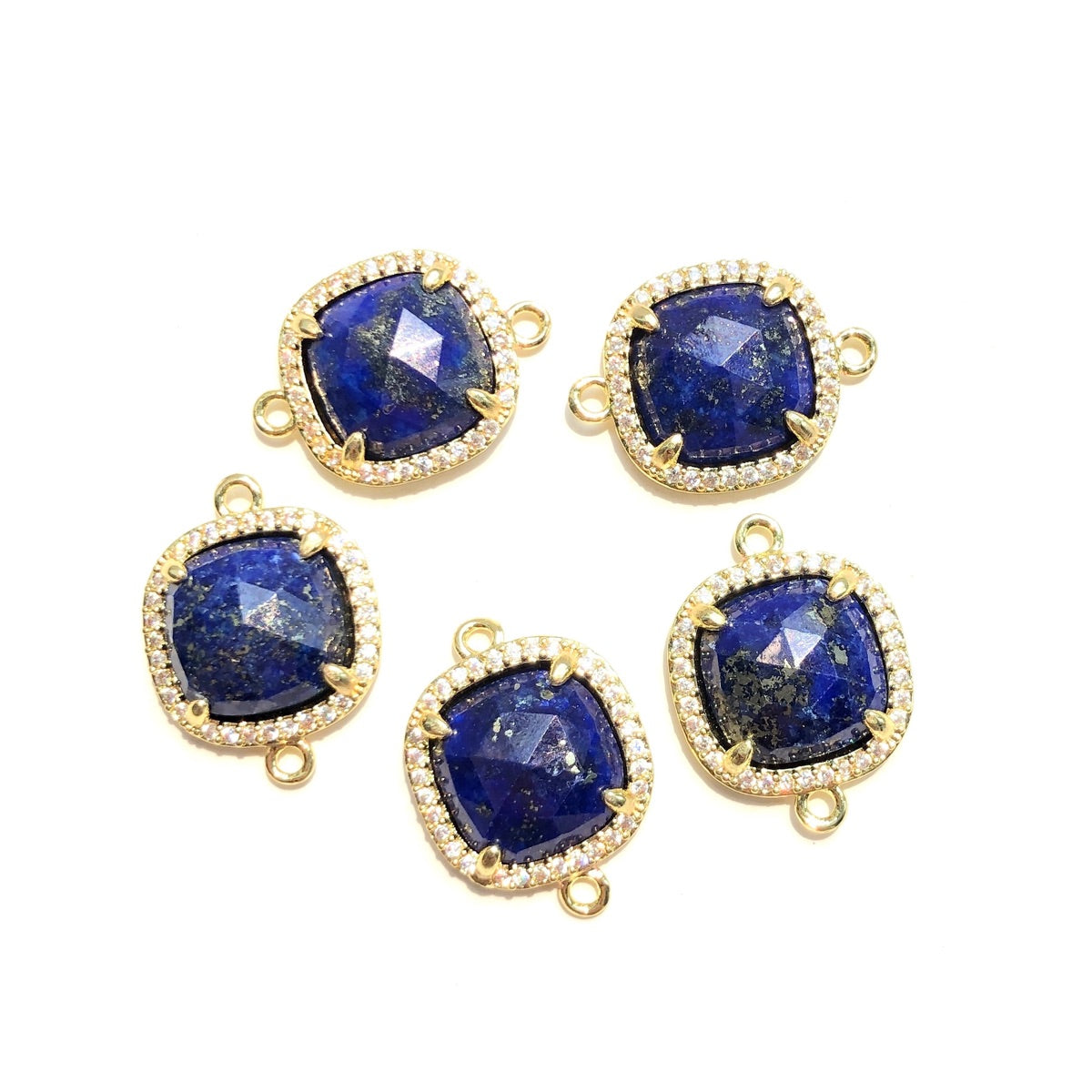 5-10pcs/Lot CZ Pave Natural Amethyst Labradorite Rose Quartz Faceted Square Connectors