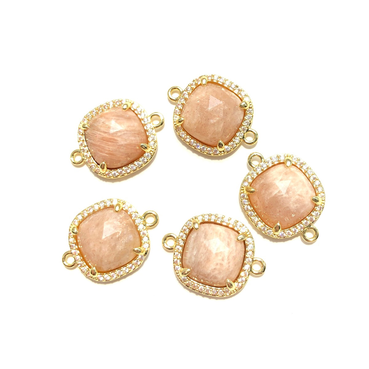 5-10pcs/Lot CZ Pave Natural Amethyst Labradorite Rose Quartz Faceted Square Connectors