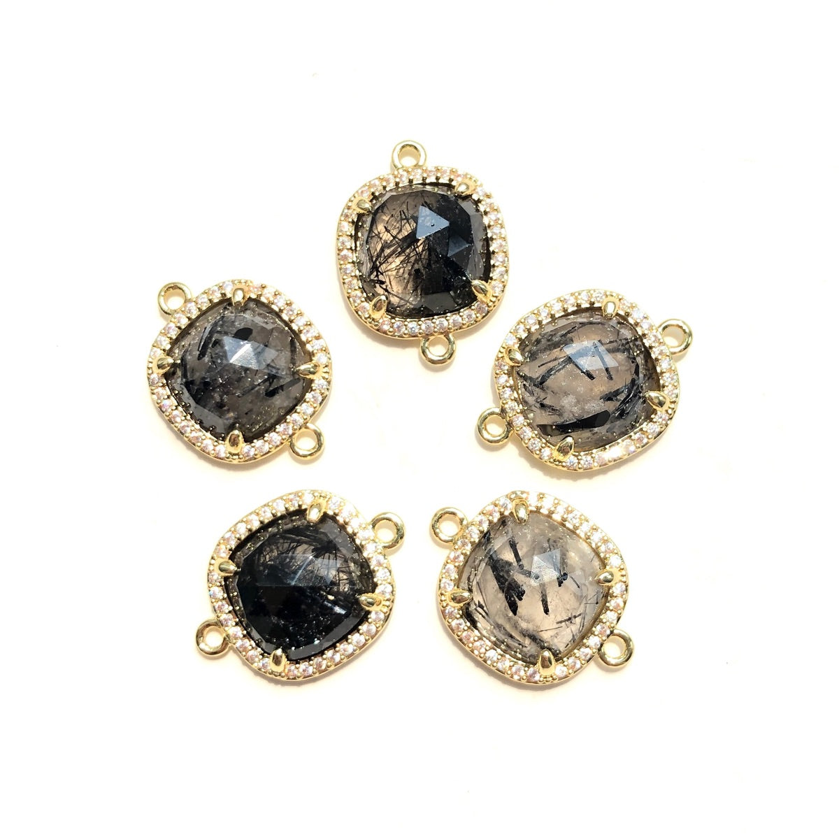 5-10pcs/Lot CZ Pave Natural Amethyst Labradorite Rose Quartz Faceted Square Connectors