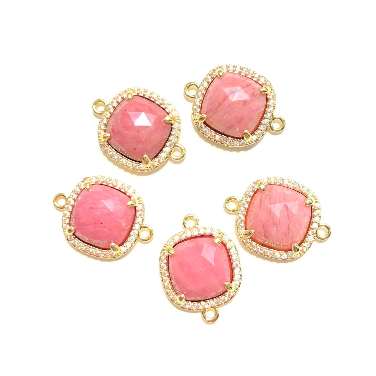 5-10pcs/Lot CZ Pave Natural Amethyst Labradorite Rose Quartz Faceted Square Connectors