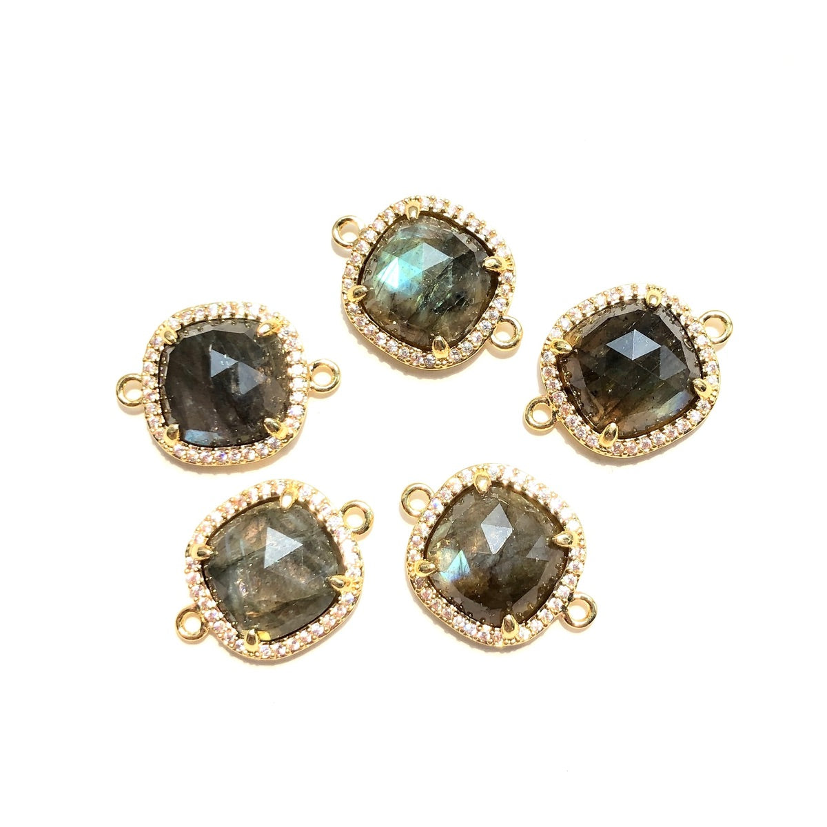 5-10pcs/Lot CZ Pave Natural Amethyst Labradorite Rose Quartz Faceted Square Connectors